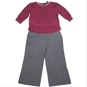 Atelier 29 Sheer Boatneck Plum Blouse Jeweled Button 3/4 Long Sleeve Top NWT